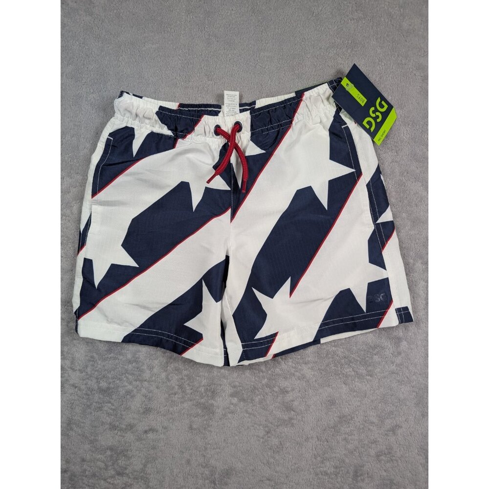 DSG Rec Shorts Youth Boy Size XS 6-7 Blue Lined Stars Athletic Sports Casual